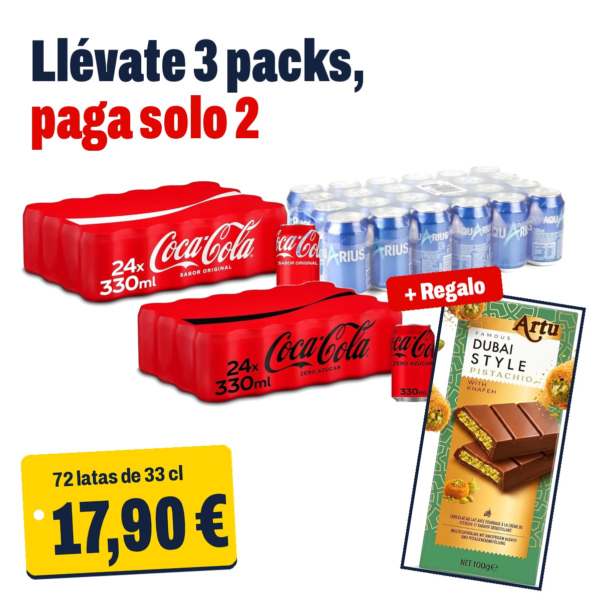 Oferta 3x2: 3 packs por 17,90 € y chocolate de regalo